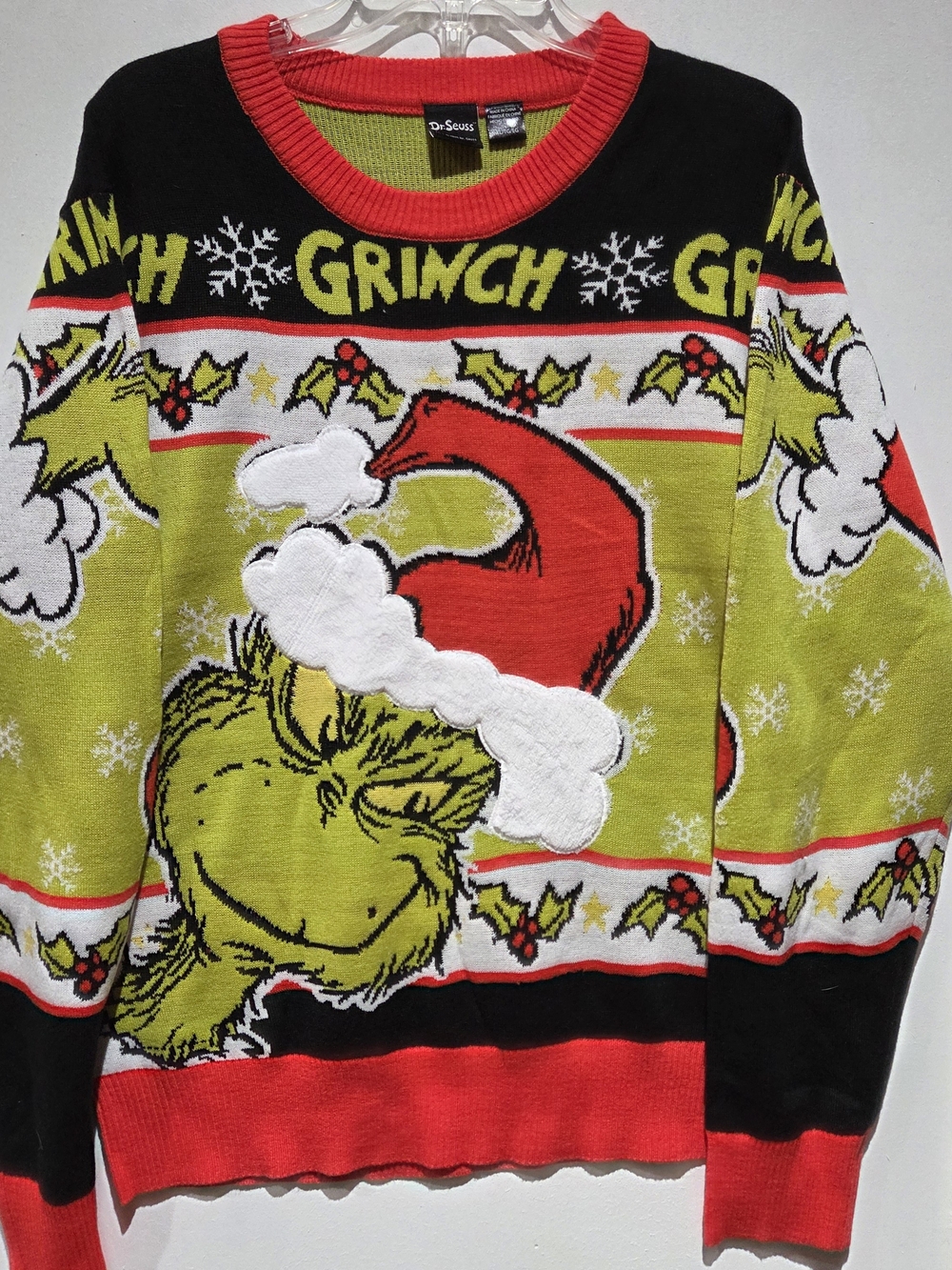 Dr. Seuss Grinch Knit Sweater - Green, Red, Black, White
